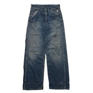 VTG 60's Double Duty Sanforized 8oz OG Repairs Carpenter Blue Denim Jeans 30x30